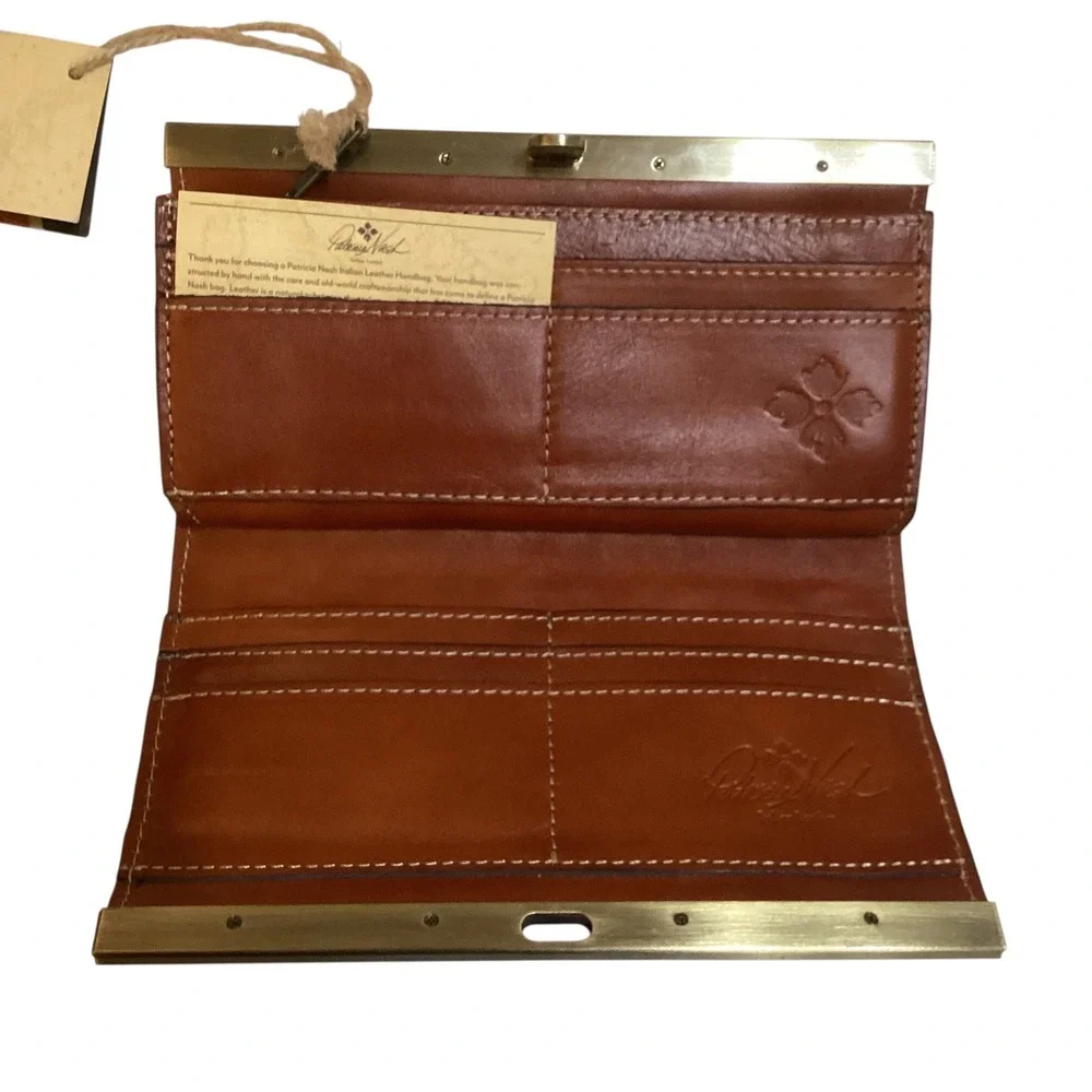 Patricia Nash Florence Leather Floral Embossed Wallet Clutch Brown Kiss Lock